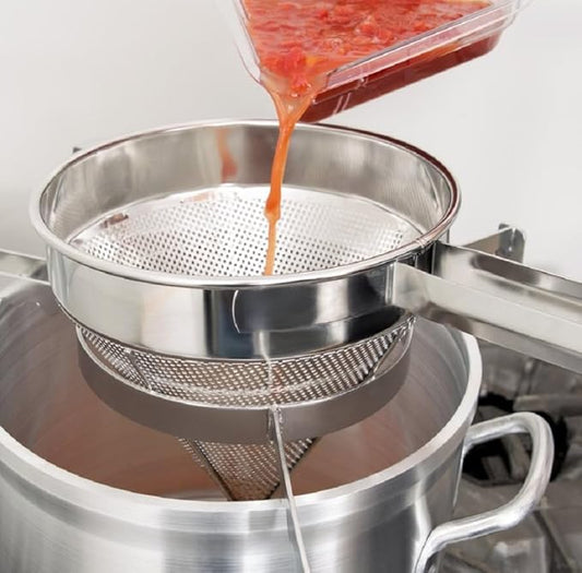 Soro Essentials- 9" Stainless Steel China Cap Strainer Coarse Mesh- Cone Shaped Strainers Food Strainer Juice Strainers Kitchen Tools Food for Straining Seeds Beans Sauces Home Kitchen