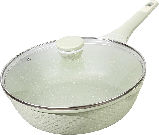 Xuanying 12 Inch Nonstick Saute Pan with Lid - 5.5Qt Large Deep Frying Skillet, PFOA/PFAS Free & Dishwasher Safe, All Stovetop Compatible Including Induction