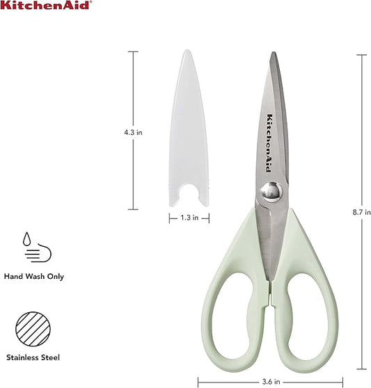 KitchenAid All Purpose Kitchen Shears with Protective Sheath Durable Stainless Steel Scissors,Dishwasher Safe,Soft Grip Comfort Handle,8.72 Inch,Pistachio,(Pack of 2)