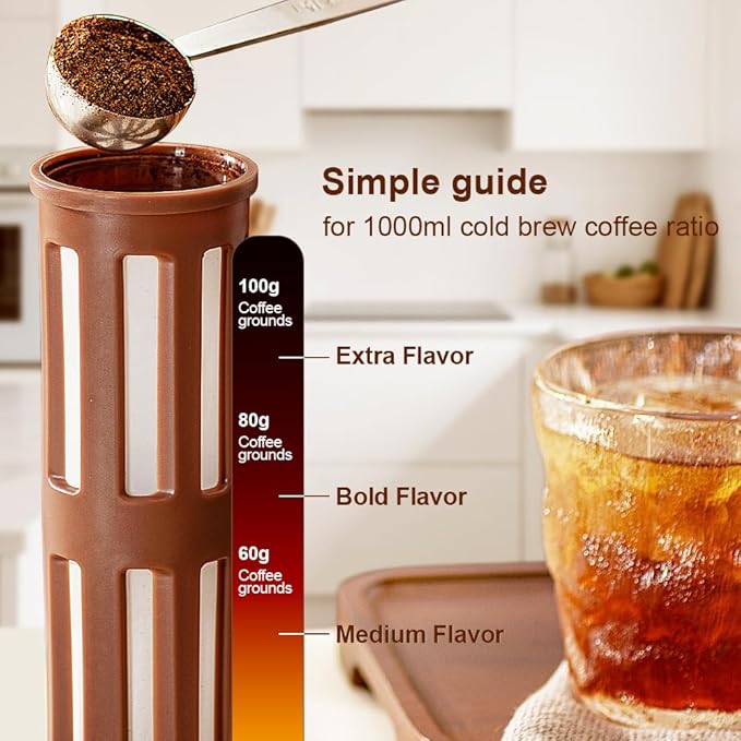 Xarfxco Cold Brew Coffee Maker, 1L/35oz Portable & Durable Iced Tea and Coffee Brewer, Leak-Proof & BPA-Free, Removable Mesh Filter For Easy Cleaning & Using, Dishwasher Safe, Space Saving.