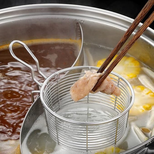 PRETYZOOM Stainless Steel Noodle Strainer with Heat-Resistant Mesh and Hook 3.85 Inch Colander for Hot Pot Ramen Pasta Cooking Kitchen Supply