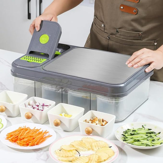 All-in-One Vegetable Chopper & Prep Station - Multifunctional Food Chopper, Mandoline Slicer, Cheese Grater, Egg Separator, Built-In Cutting Board & Storage Container for Meal Prep