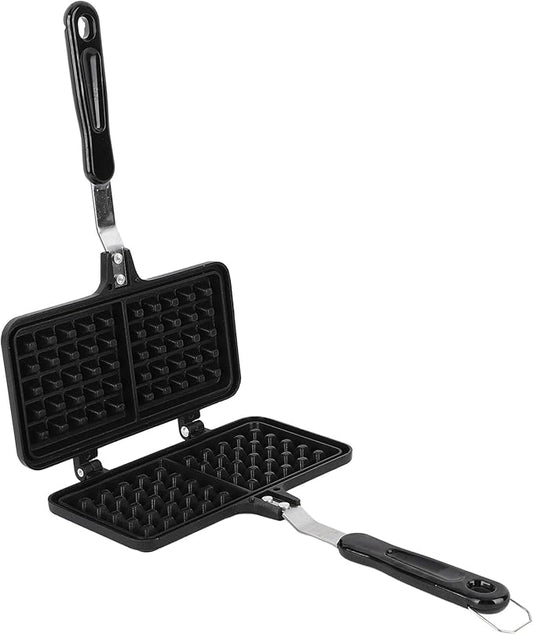 Stovetop Waffle Maker Pan Double Headed Aluminum Non Stick Even Heating Waffle Baking Pan for Breakfast Camping Homemade Waffles