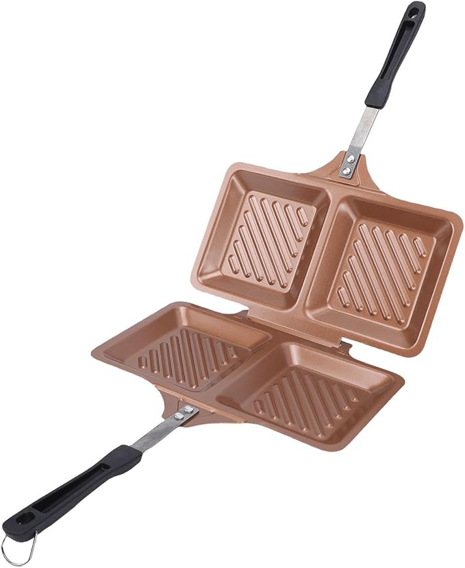 Grilled Maker, Non Stick Coating Double Sided Stovetop Toasted Panini Press, with Removable Easy Design, for Home Kitchen Campfire Gas Electric Stoves (Gold)