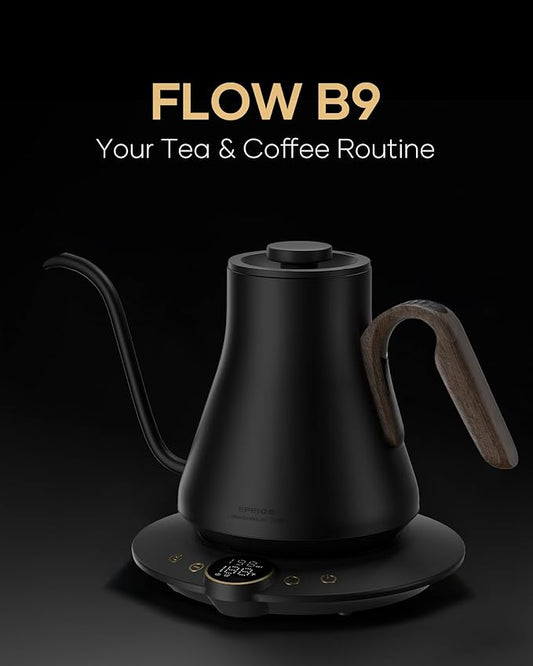 Cocinare FLOW B9 Gooseneck Electric Kettle, Precise Temperature Control for Pour-Over Coffee & Tea Brewing, Stainless Steel Interior, Rapid Heating for Boiling Water 0.9L (Goya Walnut)