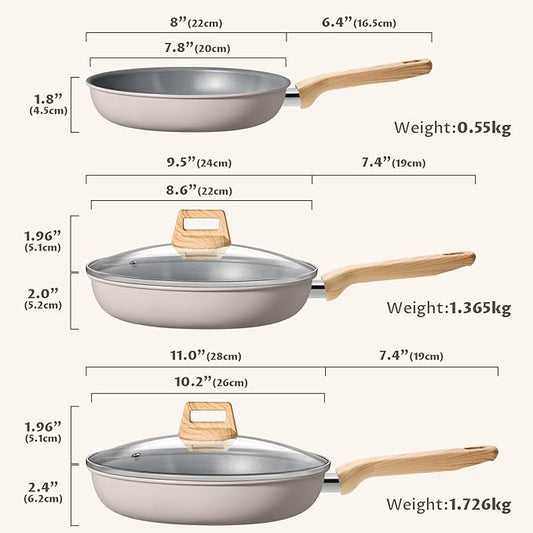 BLAZANT Non Stick Frying Pans with Lid, 5 Pieces Ceramic Frying Pan Set, Molecular-bonded Induction Base, Nonstick Skillet with Bakelite Handle, Chef's Pan, PFAS/PTFE Free, Induction Compatible
