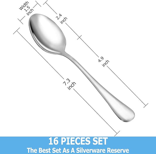 Dinner Spoon Set,16 Pcs 7.3" Tablespoons,Premium Food Grade Stainless Steel Spoons,Durable Metal Spoon,Tablespoon,Silverware Spoons Only,Mirror Finish & Dishwasher Safe,Use for Home,Restaurant
