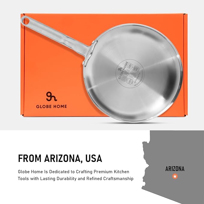GLOBEHOME 10 Inch Ceramic Non Stick Frying Pans - 5 Ply Stainless Clad Nonstick Skillet, Toxic, PTFE & PFOA FREE, Professional Cookware for Induction, All Stoves and Oven up to 650°F