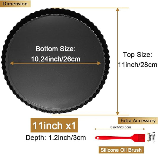 CFGUK 11 Inch Tart and Quiche Pan with Removable Bottom, Pie pans for baking, Non-stick Carbon Steel Quiche Pan for Pie, Mousse Cakes, Fruit and Desserts