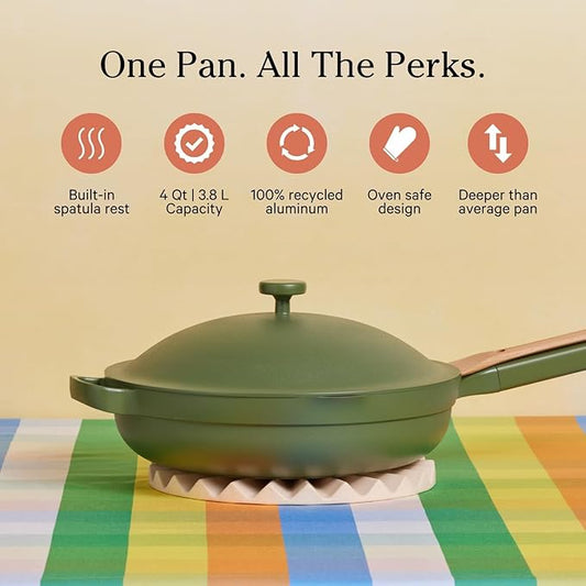 Our Place Large Always Pan | 12.5" Ceramic Pan with Modular Lid & Beechwood Spatula | Patented 10-in-1 Nonstick, Non-Toxic Cookware Made Without PFAS | Induction & Oven-Safe up to 450°F | Sage