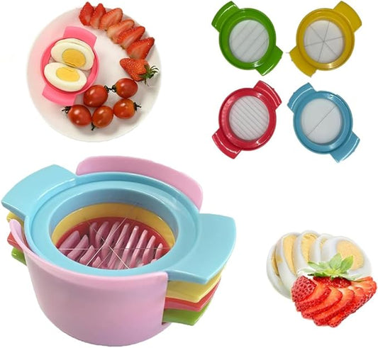 4 in 1 Egg Slicer and Dicer for Hard Boiled Eggs, Strawberries, Soft Fruit, Mushrooms - Stainless Steel Wire Multipurpose Cutter - Pink