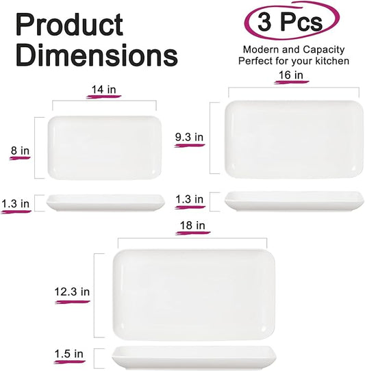 DELLING Serving Platter, 18/16/14inch Large Serving Tray, Serving Platters for Snacks, Fruit, Turkey, Dessert, Serving Trays for Entertaining at Parties and Weddings, Microwave Dishwasher Oven Safe