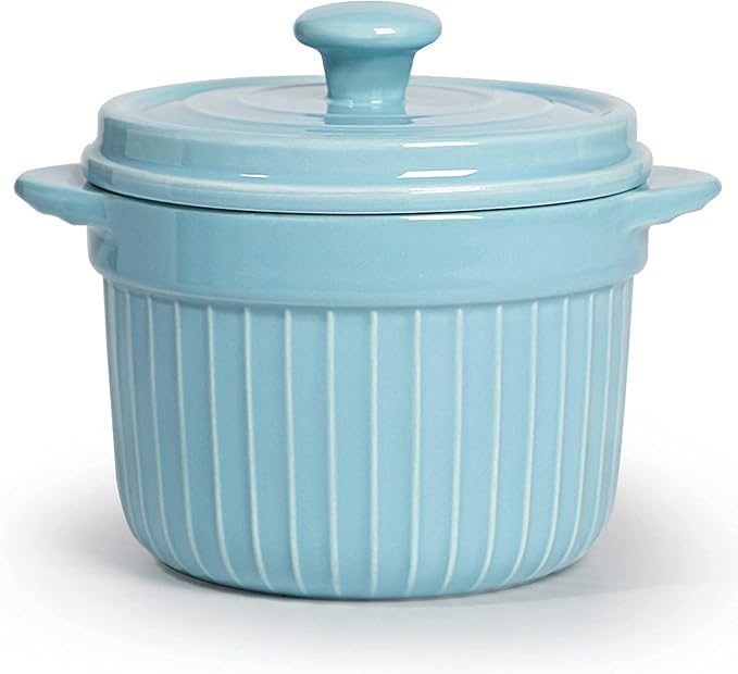 ONTUBE Ceramic Bacon Grease Container Keeper with Strainer, Frying Oil Storage Can, Turquoise