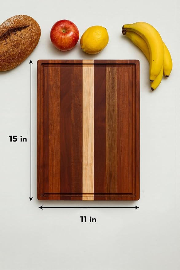 Terra Cutting Board for Kitchen – Thick Reversible with Deep Juice Groove 15x11Inch – Premium Hardwood (Lineal)