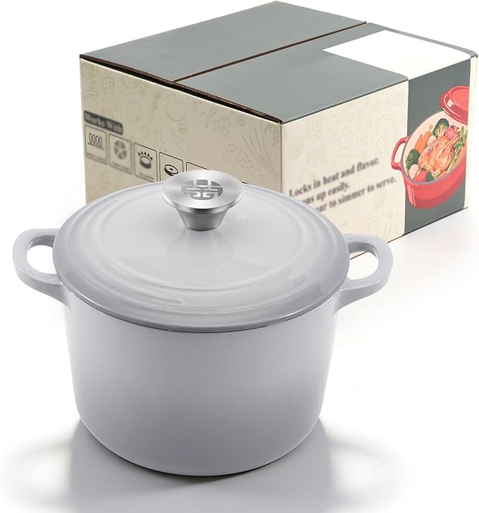 WANGYUANJI 2.8 Quart Enameled Cast Iron Dutch Oven with Lid, 7.5-Inch Heavy-Duty Casserole & Braiser, Oven Safe to 500°F, Stainless Steel Knob, Gradient Gray, All Cooktops Compatible