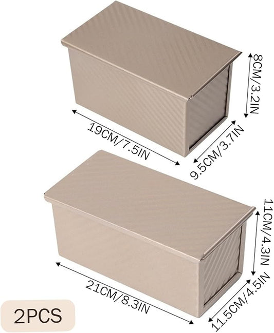 Monetais 2PCS Bread Loaf Pan with Lid Non-stick Carbon Steel Bread Baking Pan for Homemade Baking 7.7x3.7x3.2& 8.3x4.5x4.3