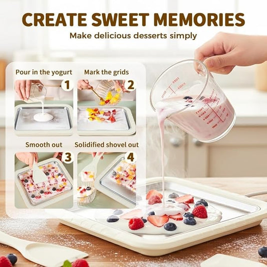 Rolled Ice Cream Maker Kit, Instant Freezy Ice Cream Roller Tray with 2 Scrapers and a Cute Bowl, DIY at Home Suitable For Families and Parties (green)
