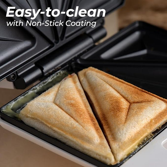 Sandwich Maker, Ideal for Making Sandwiches, Grill Cheeses, French Toast, and More, Non-Stick Sandwich Maker with Automatic Thermostat, 820-Watt Motor, Easy to Clean, White, SKM- 800 B