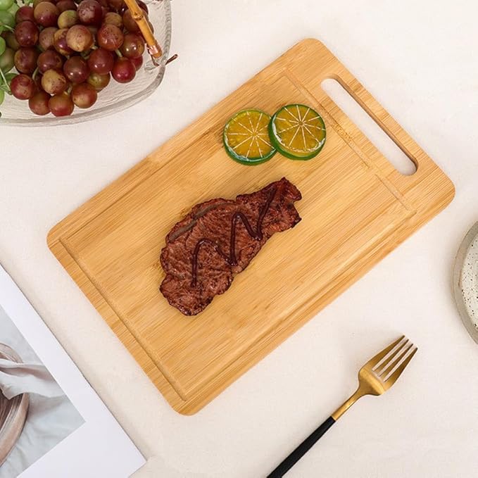 2PCS Bamboo Cutting Board for Kitchen, Wood Cutting Boards, Food-Grade Wooden Chopping Board for Meat Cheese Vegetable (Small Medium)