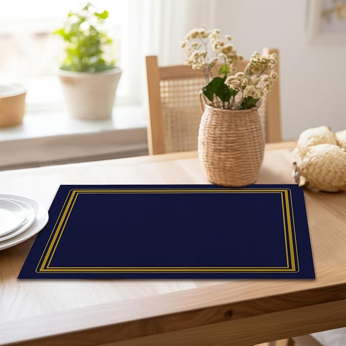 Blue Classic Collection Placemats WashableTablemats Resistant Place Mats Kitchen Decor Dining Decoration for Party, Placemats Set of 4-14