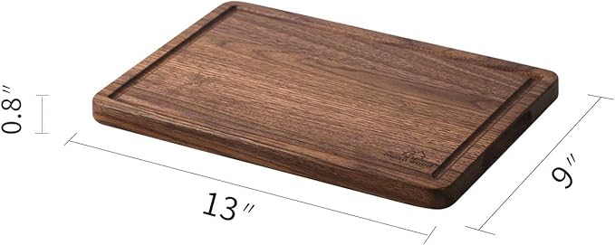 Muso Wood Walnut Cutting Board for Kitchen, Wooden Cutting Board with Juice Groove and Side Handle, Wood Board for Food and Charcuterie (13 x 9 in)