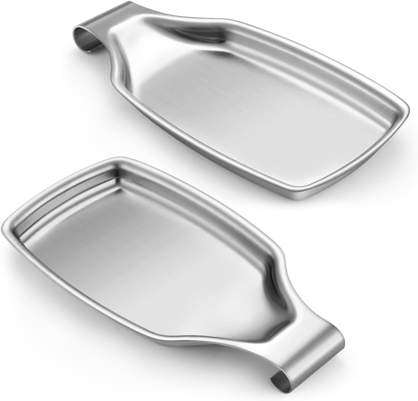 E-far Spoon Rest for Stove Top, 2-Piece Stainless Steel Spoon Holder for Kitchen Counter, Spatula Ladle Utensils Rest, Heavy Duty & Large Size, Dishwasher Safe(8.5 x 4.3 Inch)