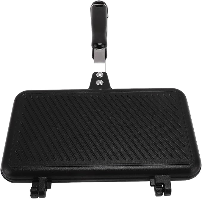 Nonstick Stovetop Waffle Maker Pan, Aluminum Waffle Pan for Family Breakfast, Portable Camping Waffle Maker with Long Handle for Even Heating and Easy Cleaning (Style 2)