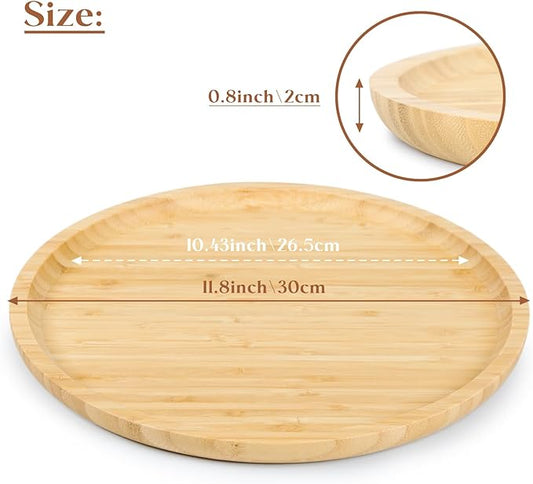 Bamboo Serving Platter, Round Wood Tray, Wooden Serving Tray, Fruit, Bread, Salad Plate, Round Wood Charcuterie Board, 11.8 inch