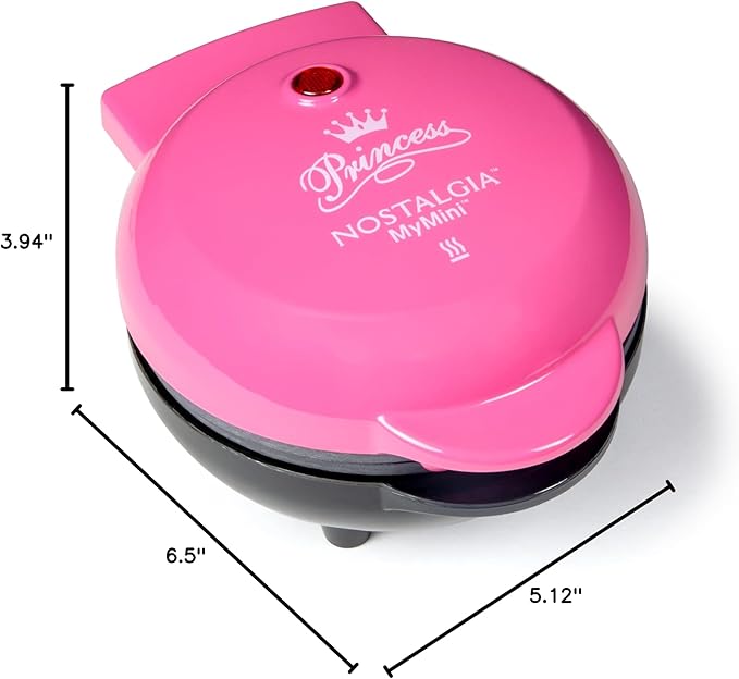 Nostalgia MyMini Princess Icons Shape Electric Waffle Maker, 5-Inch Non-Stick Griddle for Waffles, Hash Browns, Eggs, and More, Pink