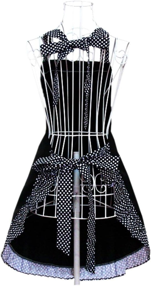 Hyzrz Cute retro Aprons with Pockets for Women Girls Vintage Kitchen Cooking Apron for Mother Gift (Black)