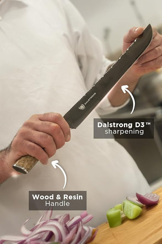Dalstrong Slicing Knife - 12”- Valhalla Series Ravenstone Black Blade Titanium Coated - Premium 9CR18MOV HC Steel - Resin & Wood Handle - Razor Sharp - Meat Slicing Knife- Sheath