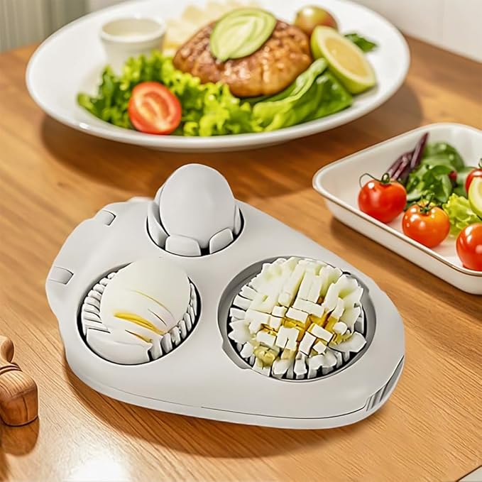3 in 1 Egg Slicer, Bunoju 3 Way Egg Slicer for Hard Boiled Eggs, Heavy Duty 304 Stainless Steel, Strawberry Grape Slicer for Soft Fruit Mushroom Home Use, Ideal Kitchen Chopper Tool (2PCS)