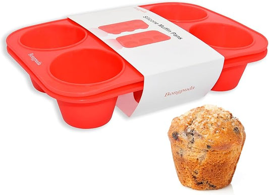 Bongpuda Silicone Large Muffin Pan 2 Pack,6 Cup Large Silicone Cupcake Pan,Non-Stick Jumbo Muffin Pans,Food Grade Cupcake Molds,Perfect for Egg Muffin,Big Cupcake