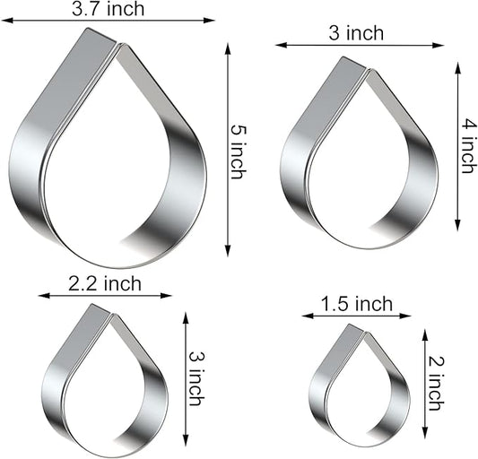 Teardrop/Raindrops Cookie Cutter Set Large - 5 Inch, 4 Inch, 3 Inch, 2 Inch -Water Drops Rose Flower Petal Cookie Cutters Molds - Stainless Steel
