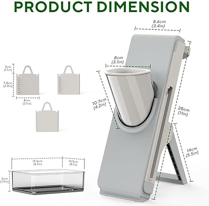 Eletronova Safe Mandoline Slicer for Kitchen, Multi Vegetable Slicer with Thickness Adjuster, Finger-Safe Food Holder, Potato/Onion/Cucumber Slicer for Fast Meal Prep Chopper, Easy Clean (Grey)