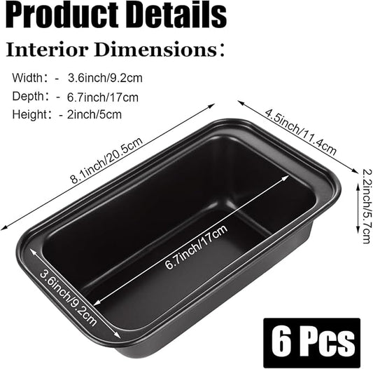 QTLCOHD 6 Pack 6" x 3" Bread Loaf Pans, Non stick Carbon Steel Bread Pans for Baking Homemade Bread