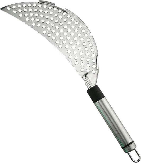 Tegg Crescent Pot Strainer Stainless Steel Grease Pasta Strainer Insert Drainer with Handheld for Different Pot Pan Kitchen Tool