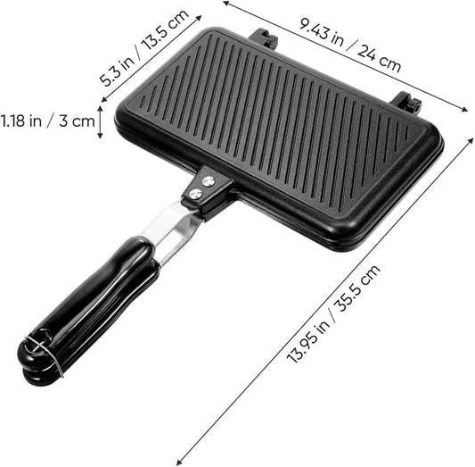 PRETYZOOM Double-Sided Non-Stick Sandwich Baking Tray 9.45 Inch Aluminum Pan for Gas Stove Breakfast Toasting Maker Skillet