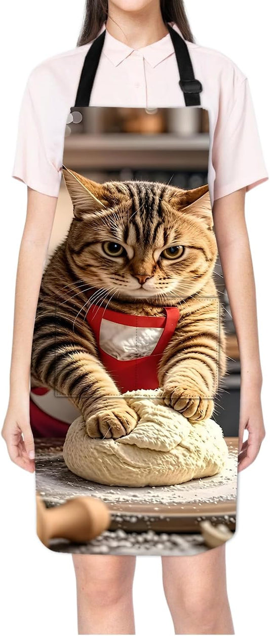 Funny Cat Apron with 2 Pockets Waterproof for Men Women Kitchen Garden Decor
