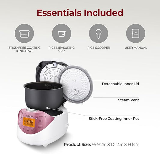 CUCKOO Micom Rice Cooker 6 Cup Uncooked / 12 Cup Cooked, Korean Fuzzy Logic Rice Cooker with Delay Timer & Keep Warm Setting, Versatile Food Steamer with Non-Stick Inner Pot, Pink (CR-0631F)