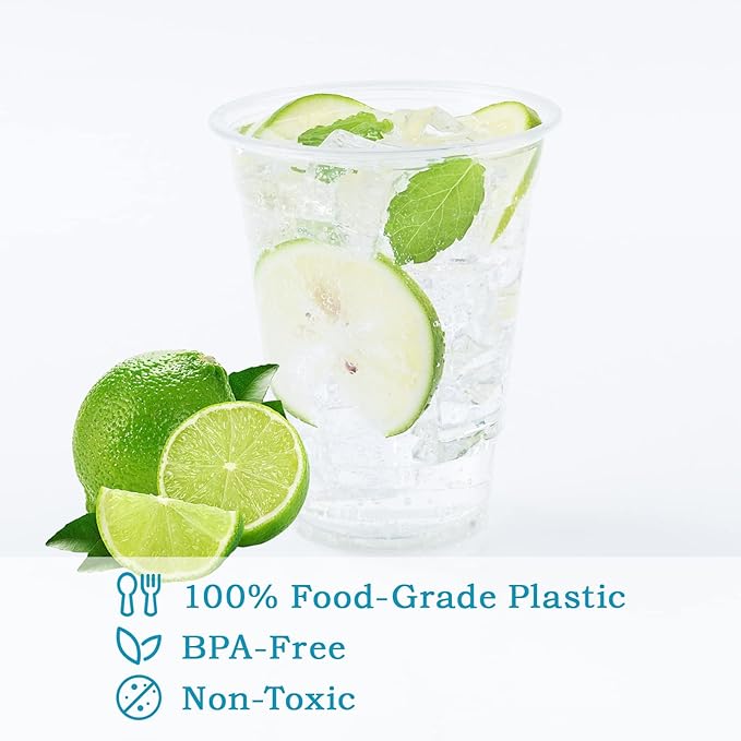 Turbo Bee 100 Pack 16 OZ Clear Plastic Cups, Disposable Crystal Plastic Party Cups for Iced Coffee, Smoothie, Slurpee, or Any Cold Drinks