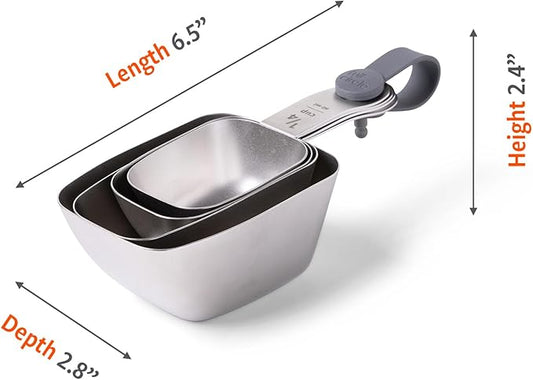 Full Circle Inside Scoop Stainless Steel Measuring Cups, 4-Piece Set (¼ cup, 1/3 cup, ½ cup, and 1 cup), Dishwasher Safe