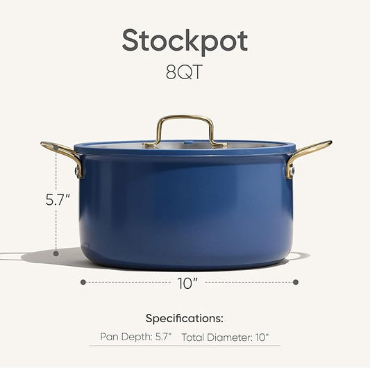CAROTE 8QT Full Clad Tri Ply Stainless Steel Stock Pot with Lid, Kitchen Stockpot Soup Pot, Outer Ceramic Layer, Even Heating, All Stoves Compatible, Oven & Dishwasher Safe, Stay Cool Handle, Blue