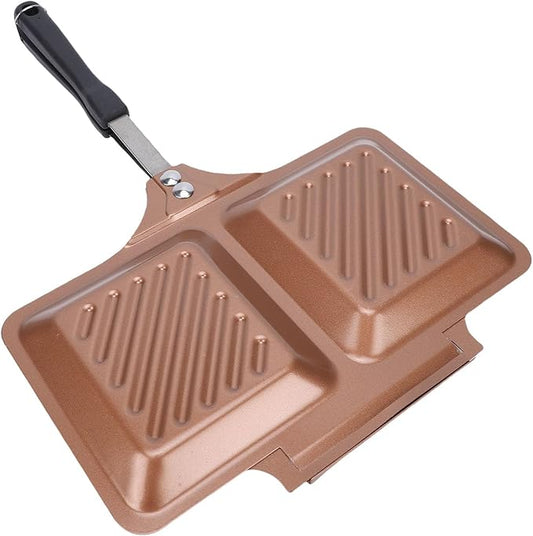Double Sided Stovetop Press Iron for Quick Breakfast Sandwiches Wide Application 9.8x5.5 Inches (Gold)