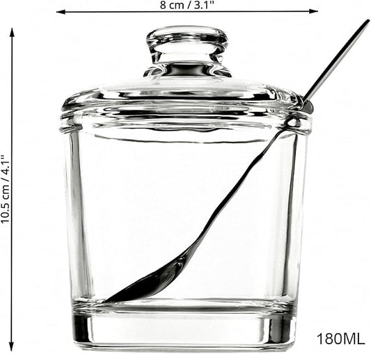 1 Piece Classic Clear Glass Sugar Bowl with Lid Serving Spoon Salt Pot Pepper Storage Jar Seasoning Pot Dispenser Container Sugar Box Condiment Spice Racks Holder for Home Kitchen