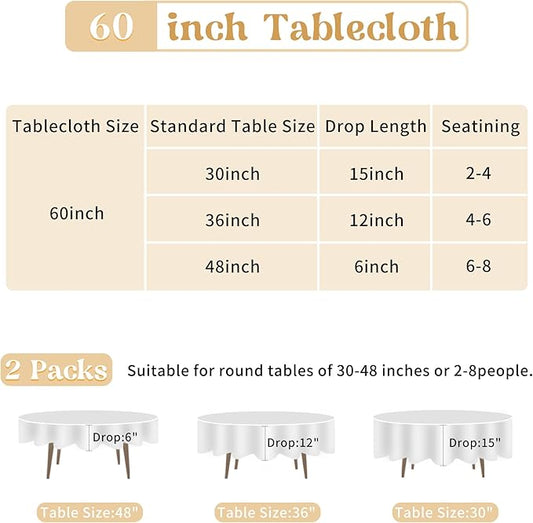 HAISIWLKJ 2 Pack 60 Inch Black Round Tablecloth for Round Table Washable Reusable Outdoor Polyester Fabric Decorative Table Cover for Dining, Buffet, Camping, Baby Shower, Party