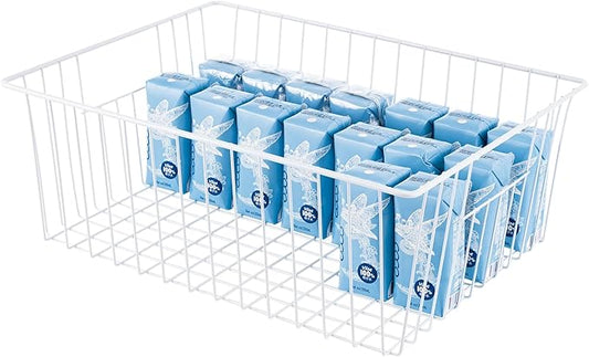 Freezer Organizer Bins - 3 Pack Stand Up Freezer Baskets for 16,17,21 cu.ft Upright Freezer, Wire Storage Baskets with Built-in Handles, Easy to Access Frozen Food Allow Air Circulation, White