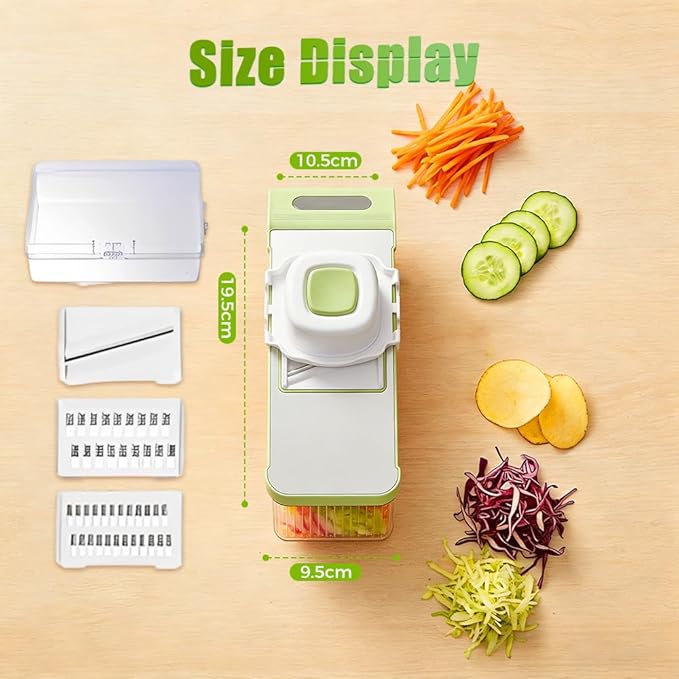 Multifunctional Vegetable Slicer, 6 in 1 Slicer Veggie Shredder with Safe Hand Guard, Multi Blade Adjustable Garlic Slicer, Easy-Clean & Compact Storage, Portable Kitchen Gadget (3 Blade Magnetic)