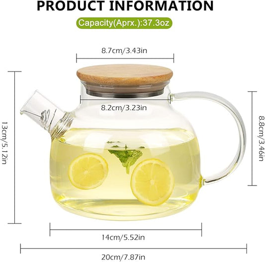 WHJY Clear Glass Teapot Glass Pots for Cooking on Stove Clear Teapots with Infuser for Loose tea, Kettle Teapot for Loose Leaf for Boiling Water -34 oz