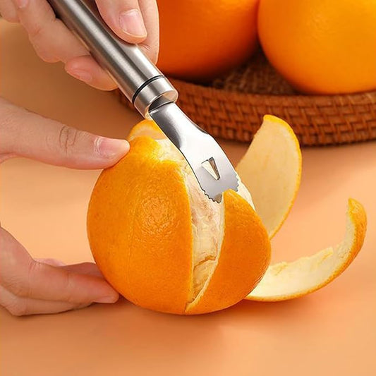 2Pcs Stainless Steel Orange Peeler Tool, Citrus Peeler with Triangular Blade & Serrated Edge, Long Handle Kitchen Gadget for Easy Quick Peeling, Durable Fruit Vegetable Cutting Tools (Orange & Citrus)